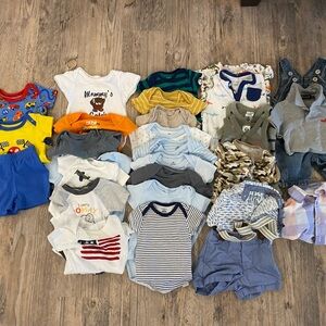 Lot Of 29 mixed  baby boy clothes 0-3 months PJ’s Overalls One Suit Short Sleeve